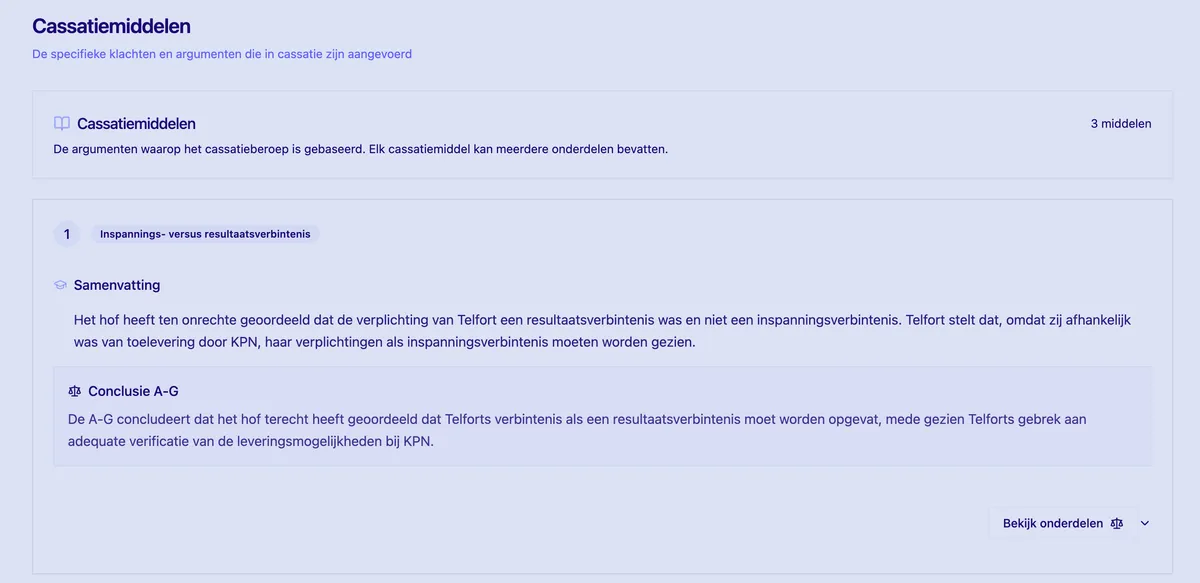 Feitlijn distills cassation grounds from the text and presents them in an overview.
