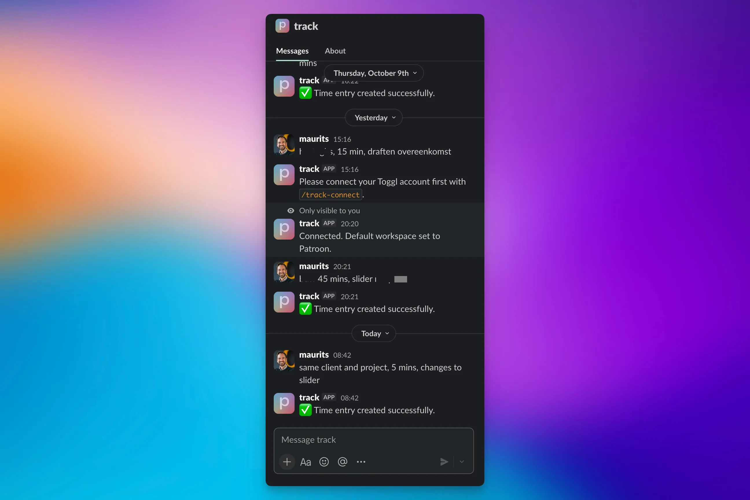 Automating time tracking with a Slack plugin