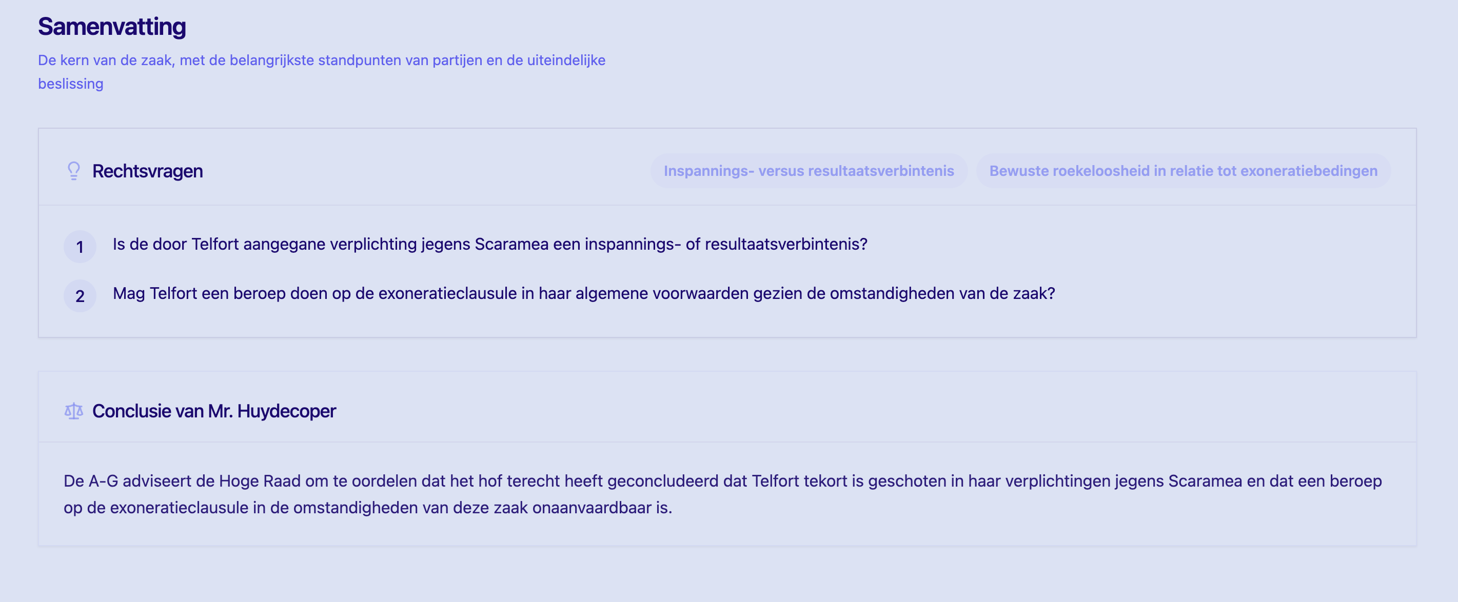 Overzicht van rechtsvragen in een conclusie van de A-G
